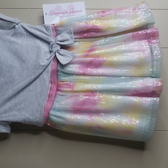 Little Girls Squin Short Sleeve Dress - Bonnie Jean - Picture 2 of 6